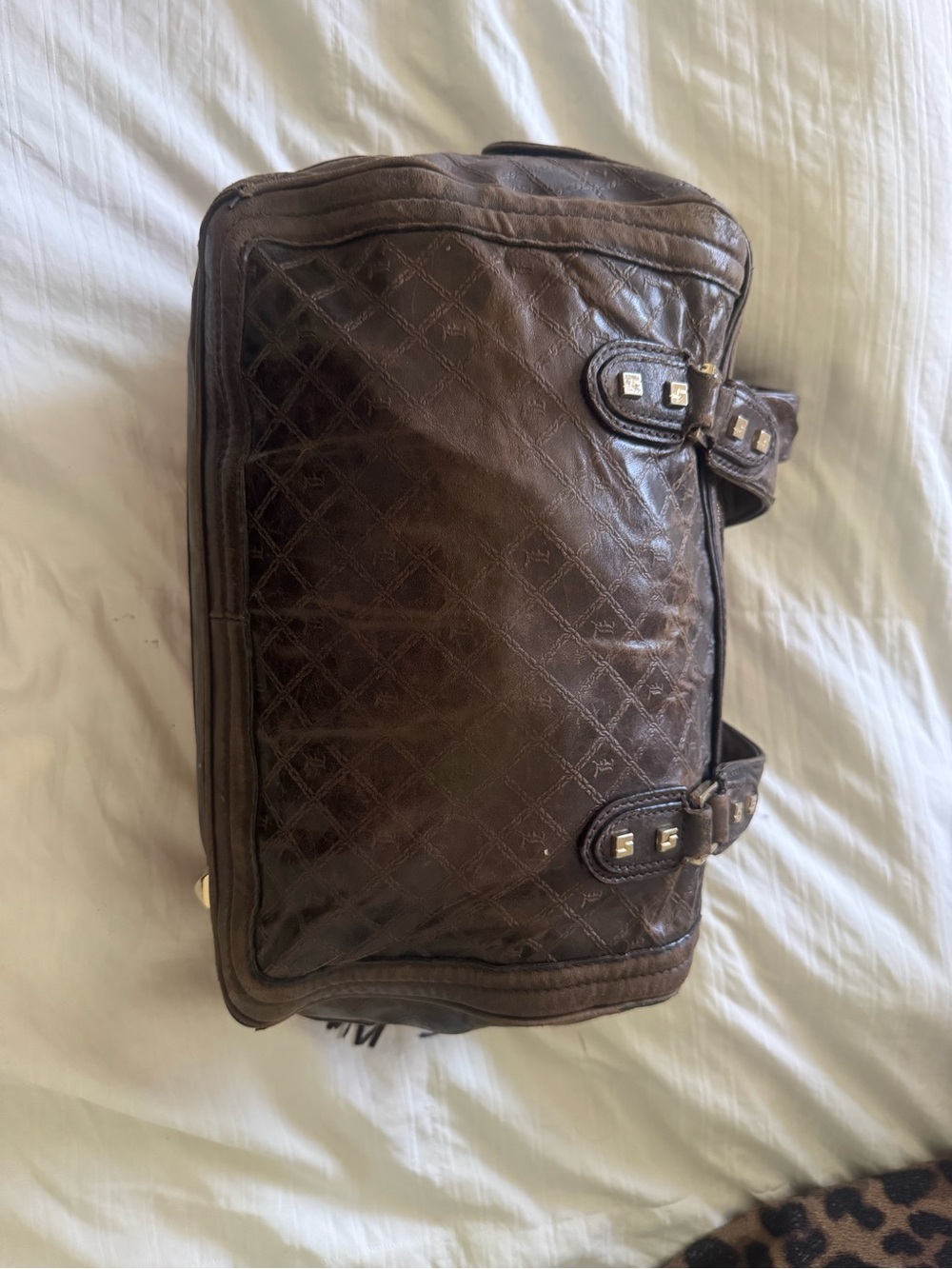 L.A.M.B. Dark Brown Leather Stripe Satchel with Contrast Center Panels. Rare.Y2K - Picture 2 of 11